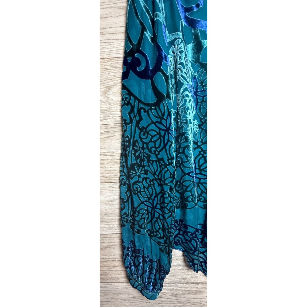 Hale Bob Velvet Burnout Teal Boho Blouse L Luxe Festival Silk Floral 2INT2981 - Picture 2 of 6